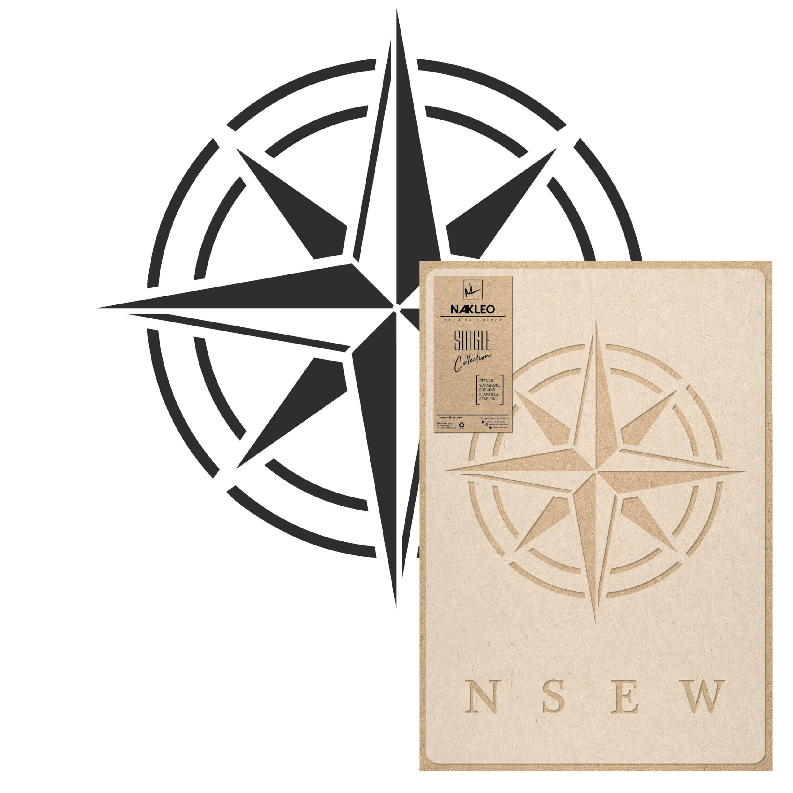 NAKLEO Geometric Large Wall Painting Stencil Diameter 39 cm - M, Circle Compass Wind Rose Pattern, Reusable Plastic Template, DIY Art and Craft Home Decor, Floor Wood Fabric Furniture