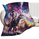 Funny Cat Dinosaur Blanket Galaxy Space Rainbow Decor Throw Blanket Cozy Plush Flannel Fleece Warm Soft Lightweight Fuzzy Blanket Funny Gifts for Boys Girls Teens Women for Bed Sofa Couch 40"X50"