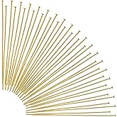 Mabor 200Pcs Flat Head Pins for Jewelry Making 2 Inch, Gold Flat Head Pins T Headpins for Jewelry Making DIY Craft Earring Bracelet Necklace Pendant Supplies