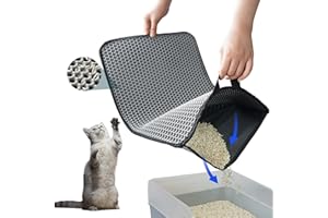 PETKARAY Cat Litter Mat, Litter Box Mat with Hidden Handle, Upgraded Anti-Slip Back Layer, Large Scatter Control and Urine-Proof Litter Trapping Mat for Kitty
