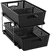 Simple Houseware 2 Tier Bathroom Organizer Tray Pull-Out Sliding Drawer, Under Sink Storage, Black