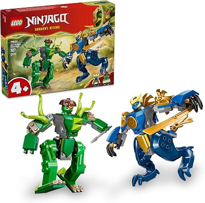 Ninjago Combate del Meca-Dragón de Jay - 2 Figuras de Acción, 2 Minifiguras Ninja, Catanas y Espadas de Juguete - Regalo de Cumpleaños para Niños de 4+ Años y Fans de la Serie - 71853