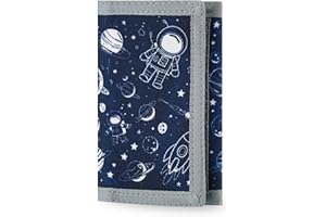 XIGGA Kids Three Fold Wallet, Novel Birthday Gift Suitable for Boys and Girls Aged 3-14, With Card Bag and Coin Pockets - Astronaut-A