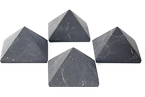 Karelian Heritage Shungite Pyramid Bulk | Unpolished Black Stone Shungite Protection | Small Black Pyramid 2 inch (5 cm) | Reiki Charged Protection Set of 4 | Grounding Stone for Home Office S102