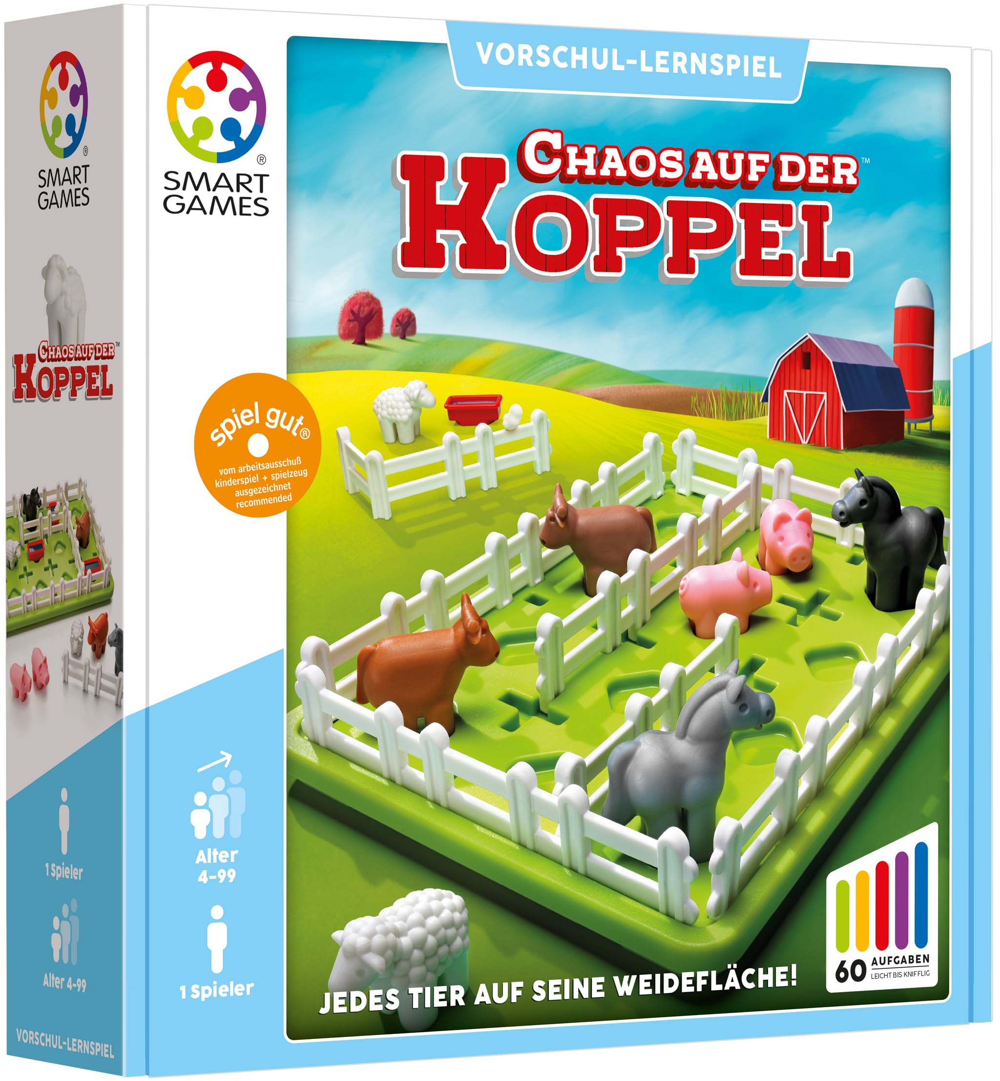 SmartGames Chaos auf der Koppel: Jedes Tier auf seine Weidefläche! - Knobelspiel für 1 Spieler