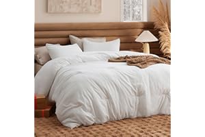 Bedsure Queen Size Comforter Set, White Soft Prewashed Bedding for All Seasons, 3 Pieces GentleSoft™ Warm Down Alternative Bed Set, 1 Lightweight Comforter (90"x90") and 2 Pillowcases (20"x26")