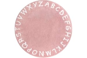 Lahome ABC Alphabet Kids Round Rug - 4' Diameter Pink Washable Area Rugs, Non-Slip Baby Rug Soft Playtime Collection, Cute Furry Plush Shaggy Floor Carpet for Bedroom Playroom Nursery Room