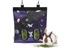 PACKSTAR Rabbit Hay Feeder bag,Rabbit Hay Feeder,Bunny Hay Bag,2 Holes Large Capacity 600D Rpet Hay Hanging Feeder Storage for Rabbit,Guinea Pig, Chinchilla