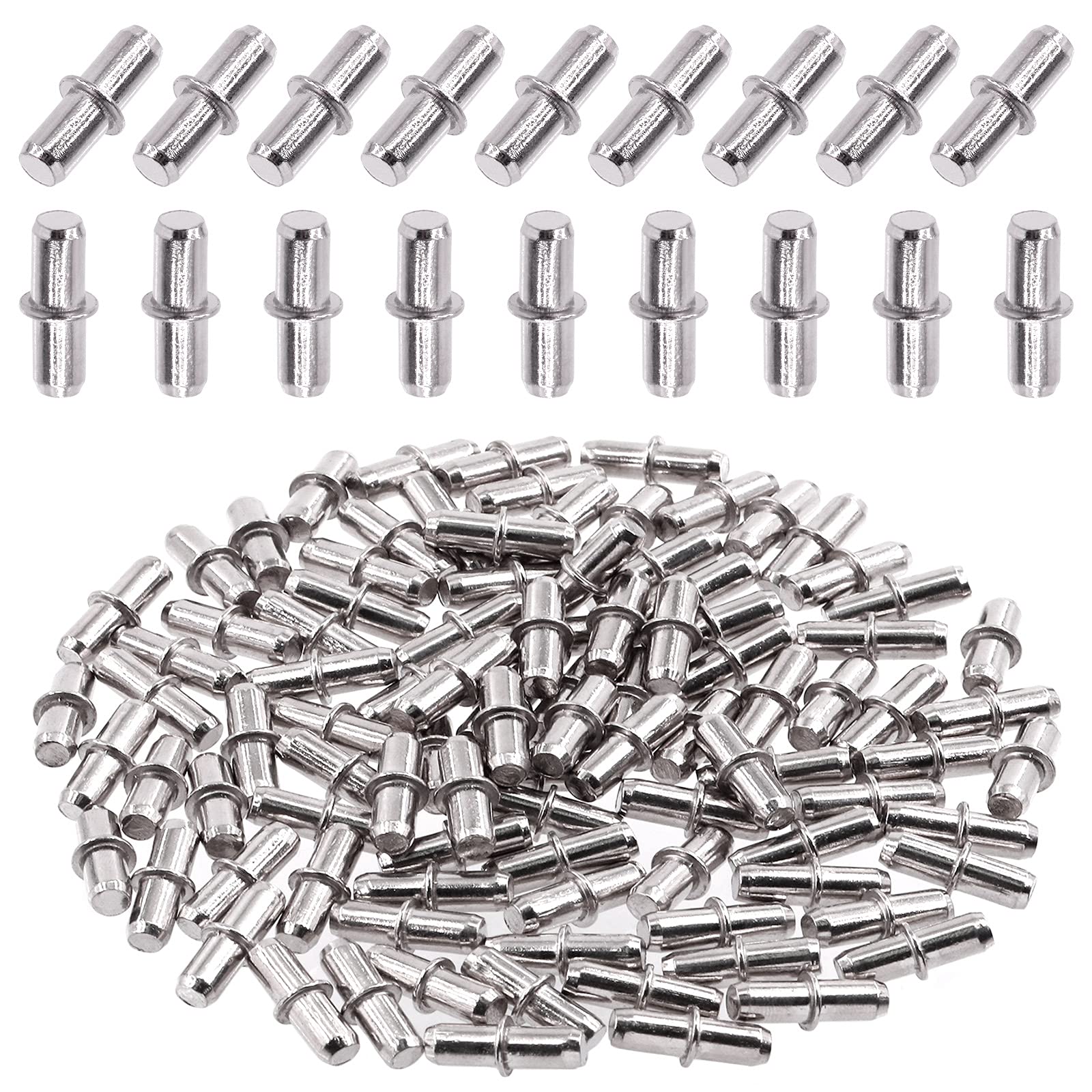 Swpeet 100 Pcs 5 mm Shelf Pins, Metal Nickel Shelf Support Pegs Shelf Holder Pins Bracket Cabinet Clips Holder for Shelf Holes on Bookcase, Cabinets and Entertainment Centers — image 1