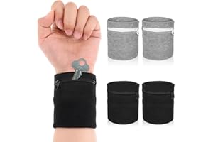 4Pcs Wrist Wallet, Mabor Wrist Sweat Bands with Zipper Light Pocket Sports Absorb Sweat Wristbands for Women Men Gym Sports Running Walking for Storage Key Card Cash