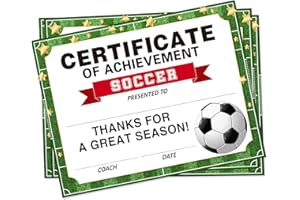 ADDUSTER 30 Pieces Soccer Achievement Award Certificates Children's Soccer Certificates Paper Games Achievement Certificates Children's Pre-School Kindergarten Schools