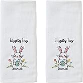SKL Home Easter Hippity Hop Hand Towel 2pc Set for Bath/Kitchen/Bar & Gift, White