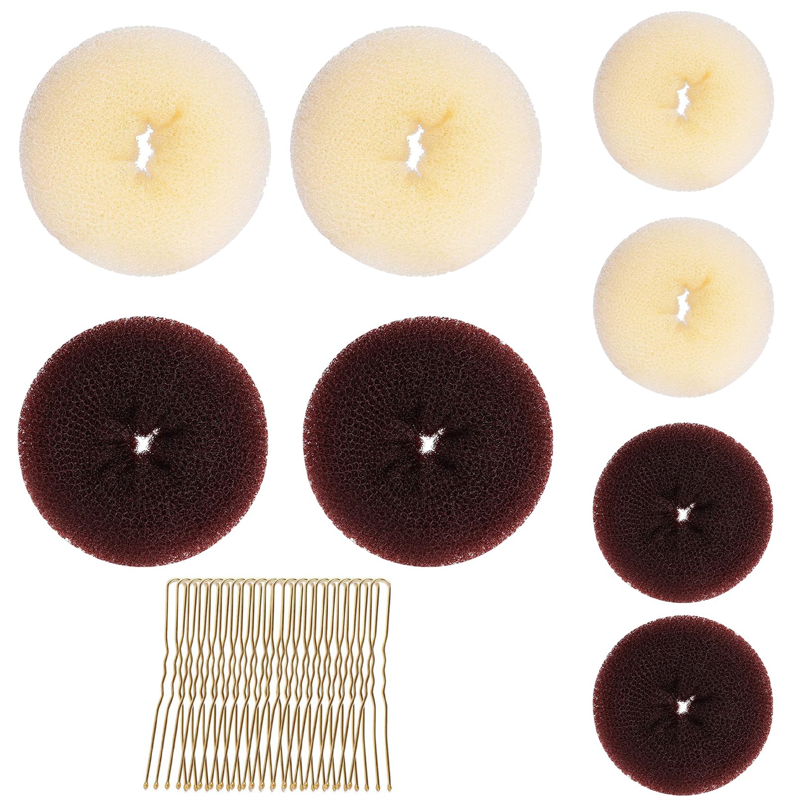 INBOLM Hair Donuts for Buns,8 Pcs Hair Bun Ring Maker Set Chignon Doughnuts Bun Hair Accessories Rings Style Donut Bun Shaper with 20pcs Hair Pins for Kids Girls Women Ballet Dancers DIY Chignon Hair