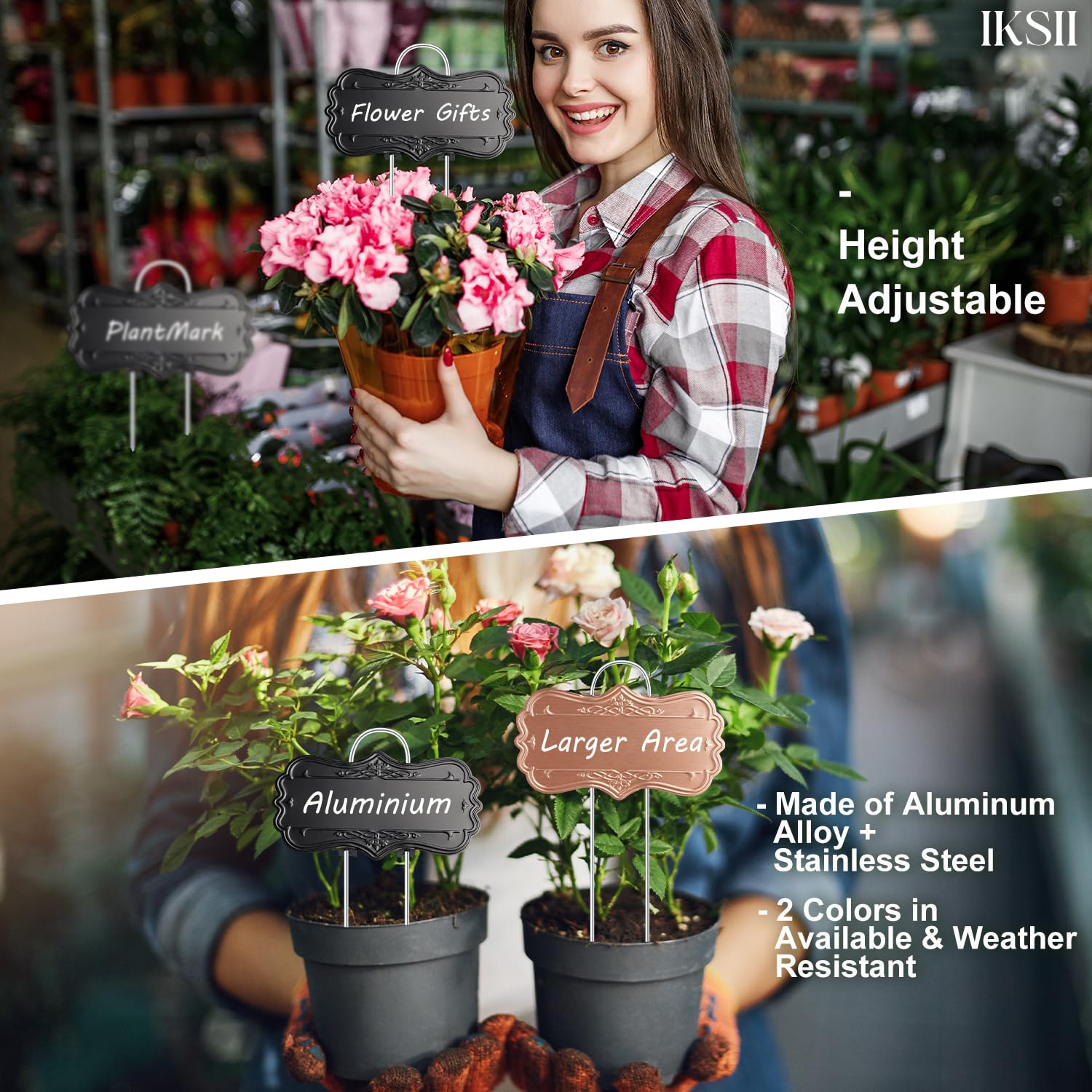 IKSII 30 Pack Metal Plant Tags,Waterproof Plant Labels Garden Tags for Plants Outdoor with 2 Pens,Larger Area 3.7