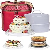 Tmrioplep 12 Inch Cake carrier Container with Lid and Handles Includes Insulated Bag for Safe Transportation of Buttercream Doesn't Melt Easy for Cakes, Pies and Cupcakes (Red)