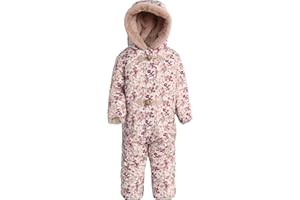 Jessica Simpson Girl's Snowsuit - Fleece Lined One Piece Romper Baby Bodysuit - Insulated Baby Girls Hooded Jumpsuit 12M-24M