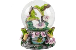 Elanze Designs Green Family Flittering Hummingbirds with Purple Flowers Bird Tabletop Figurine 100MM Sturdy Glitter Water Snow Globe Plays Tune You Light Up My Life