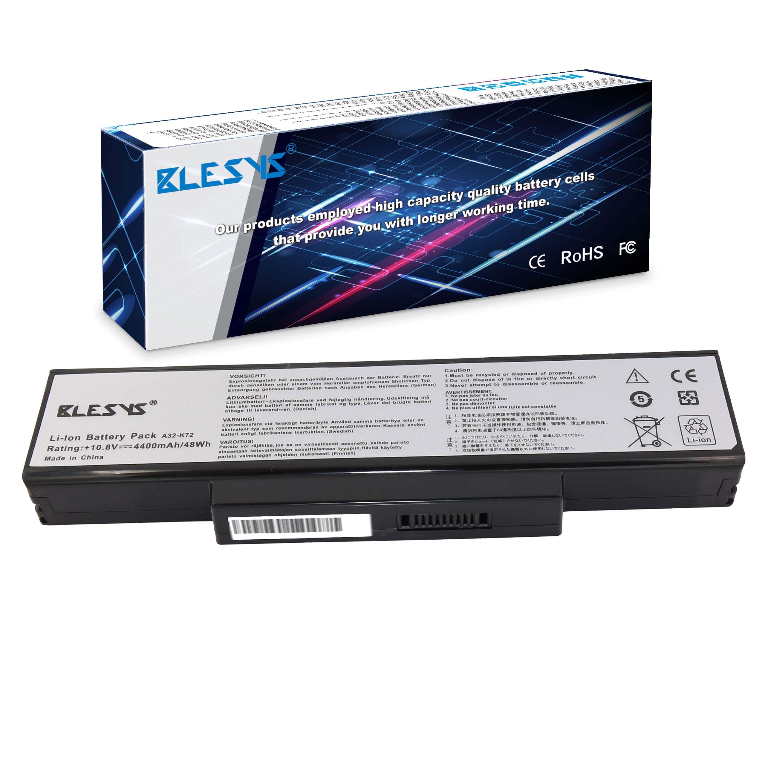 BLESYS A32-K72 A32-N71 Laptop Battery for ASUS A72 A73 K72 K73 K73E N71 N73 N73S X72F X72J X73 X77 X7A X7B X7C X7CV X77JQ Series 10.8V 4400mAh 48Wh