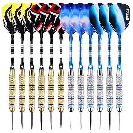 ONE80 Dartpfeile,12 Stück Steel Darts Pfeile Set,20 Gramm (18 Gramm Barrel) Profi Steeldarts mit Metallspitze