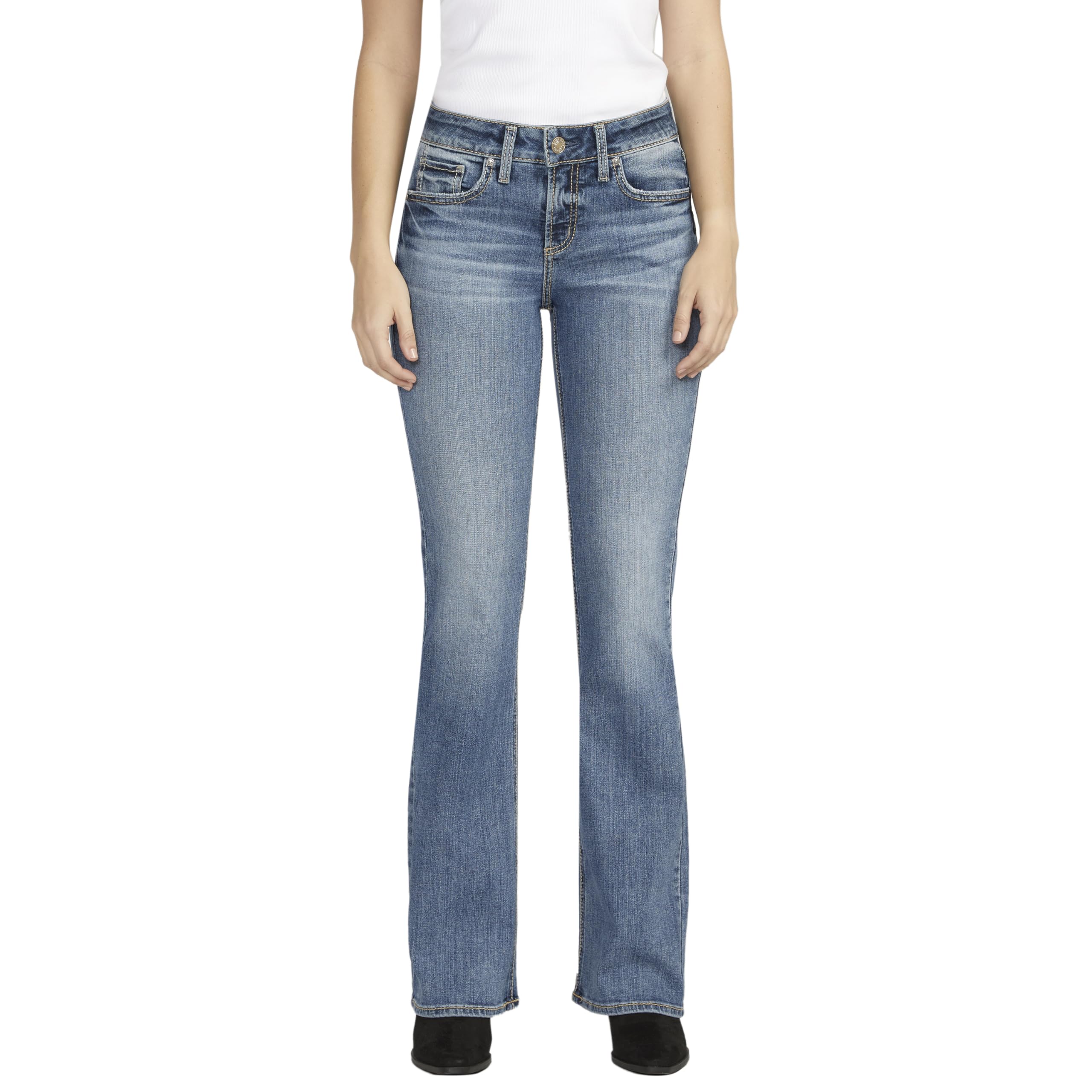 Silver Jeans Co. Women’s Suki Mid Rise Curvy Fit Bootcut Jeans, Med Wash EKC328, 29W x 31L