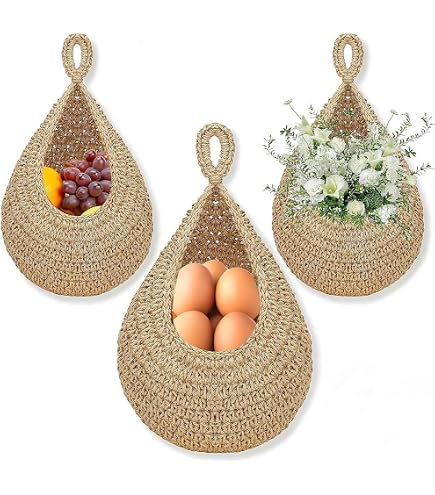Paniers suspendus porte-ail bohème en forme de larme tissé à la main pour fruits et