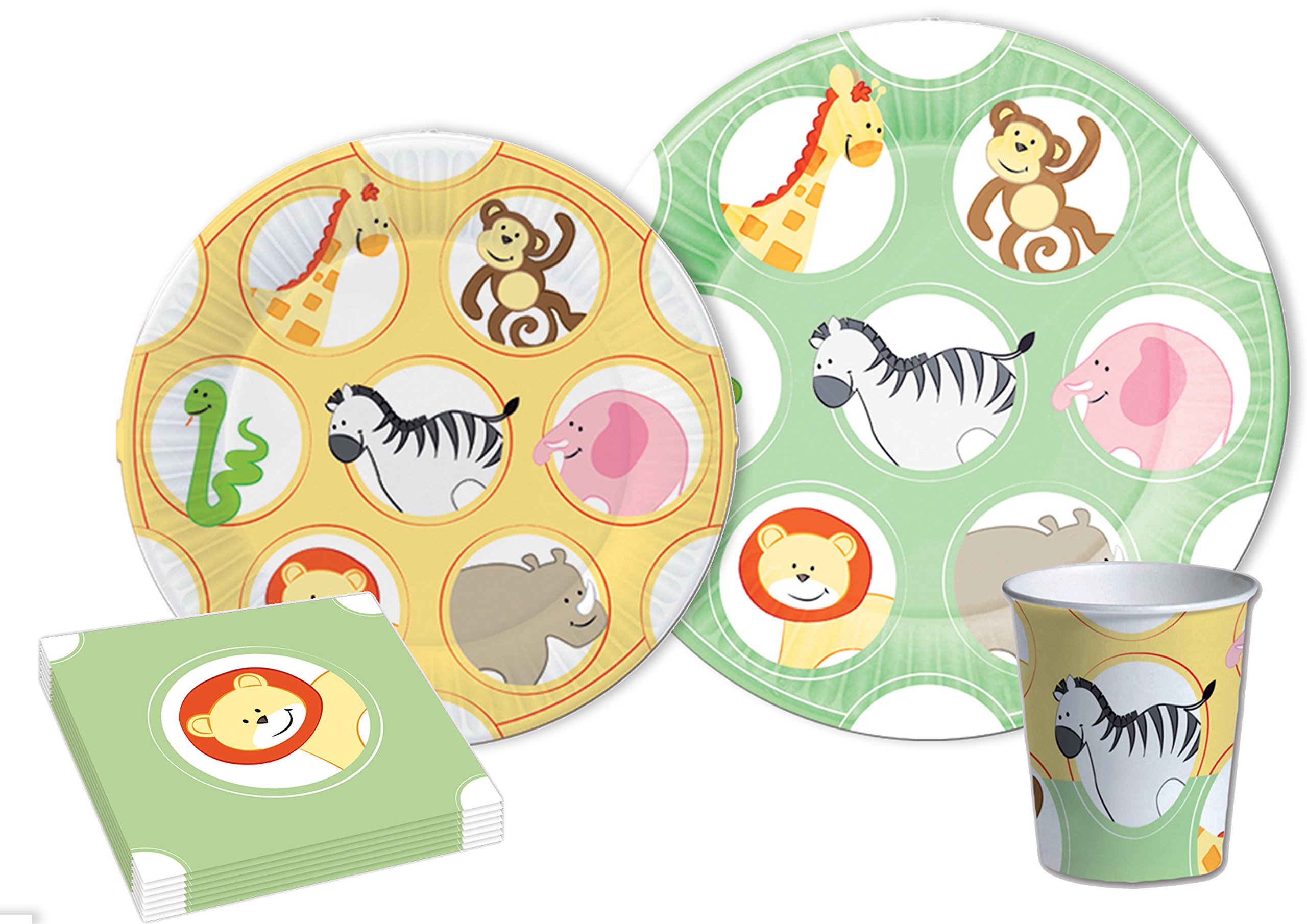 Ciao Hello-Kit Jungle Party Table for 8 People (44 Pieces Ø23cm, 8 Plates Ø20cm, 8 Plastic Cups 200ml, 20 Paper Napkins 33x33cm), Single, Multicolor, S, Y4640 — image 1