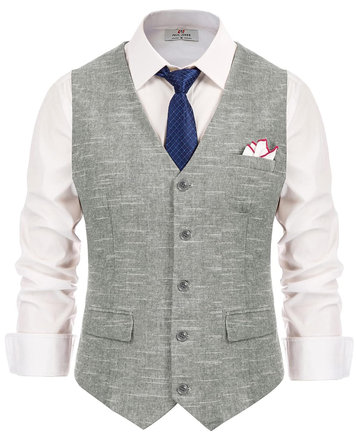 Buy Mens Button Down Basic Vests Linen Blend Waistcoat with Pockets S