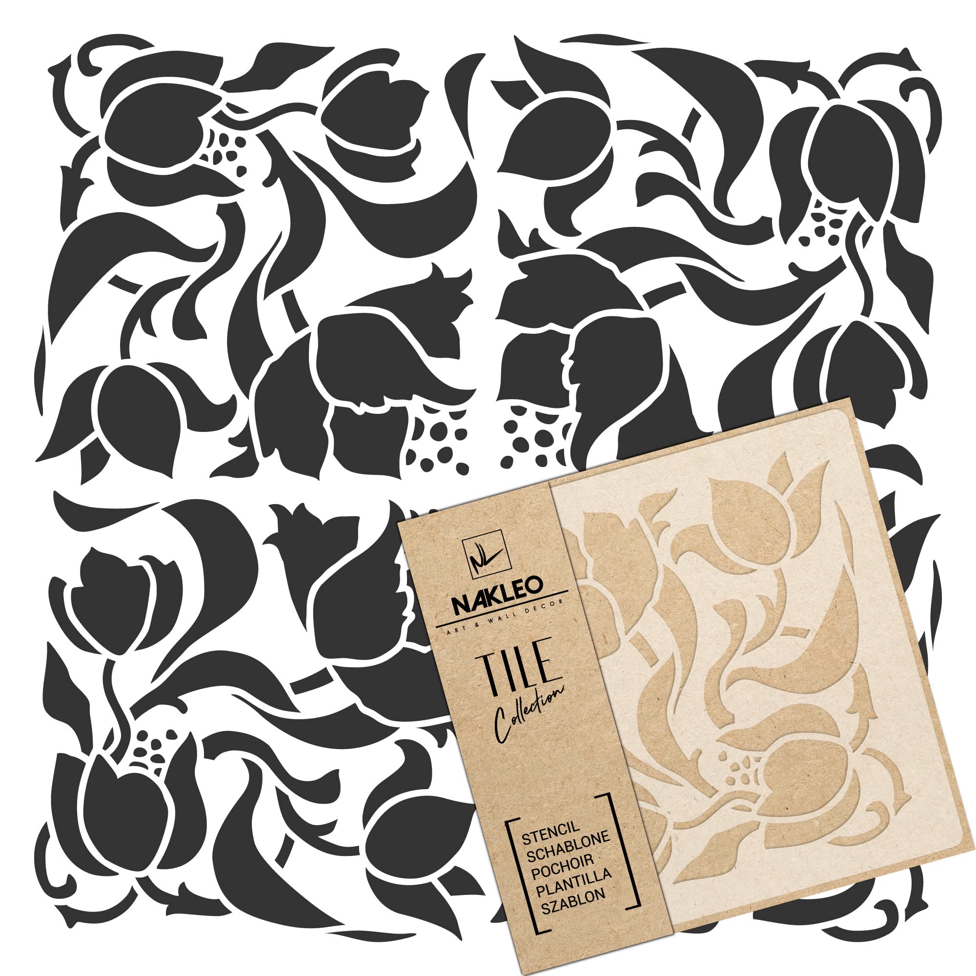 NAKLEO Tile Painting Stencil 30x30 cm, Art Nouveau Deco Flower Geometric, Plastic Reusable Template, Home Decor Craft DIY, Floor Concrete Patio Wall - Terracotta