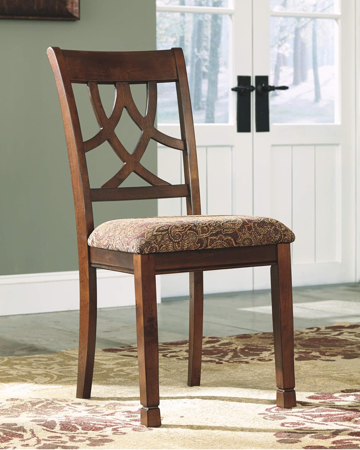 Ashley Furniture Signature Design - Leahlyn Dining Upholstered Side Chair - Pierced Splat Back - Set of 2 - Medium Brown - Chairs