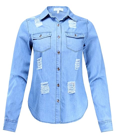 ladies denim shirts amazon