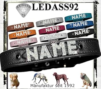 LEDASS92 - Hundehalsband mit Namen Strass Halsband Name Strassbuchstaben Swarovski Element 10 Farben alle Größen