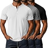 Riyiper 3 Pack Men's Big and Tall Henley Shirts Short Sleeve Cotton Raglan Sleeves Oversized Tops Casual Plus Size Basic Tee(Black, White, Light Gray,Large)