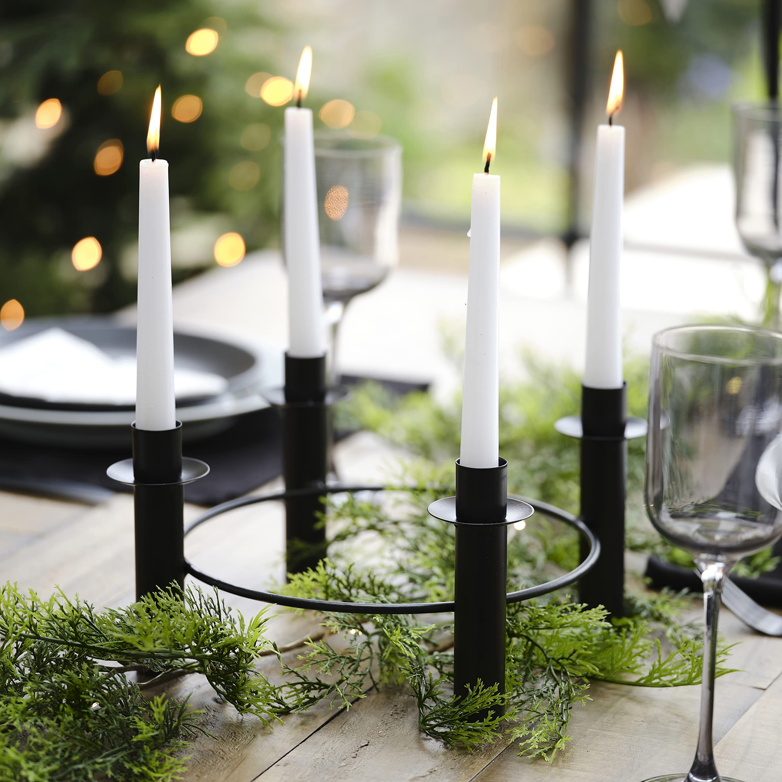 Ginger Ray Taper Candle Black Contemporary Metal Centrepiece Christmas Table Decoration, 27.5cm