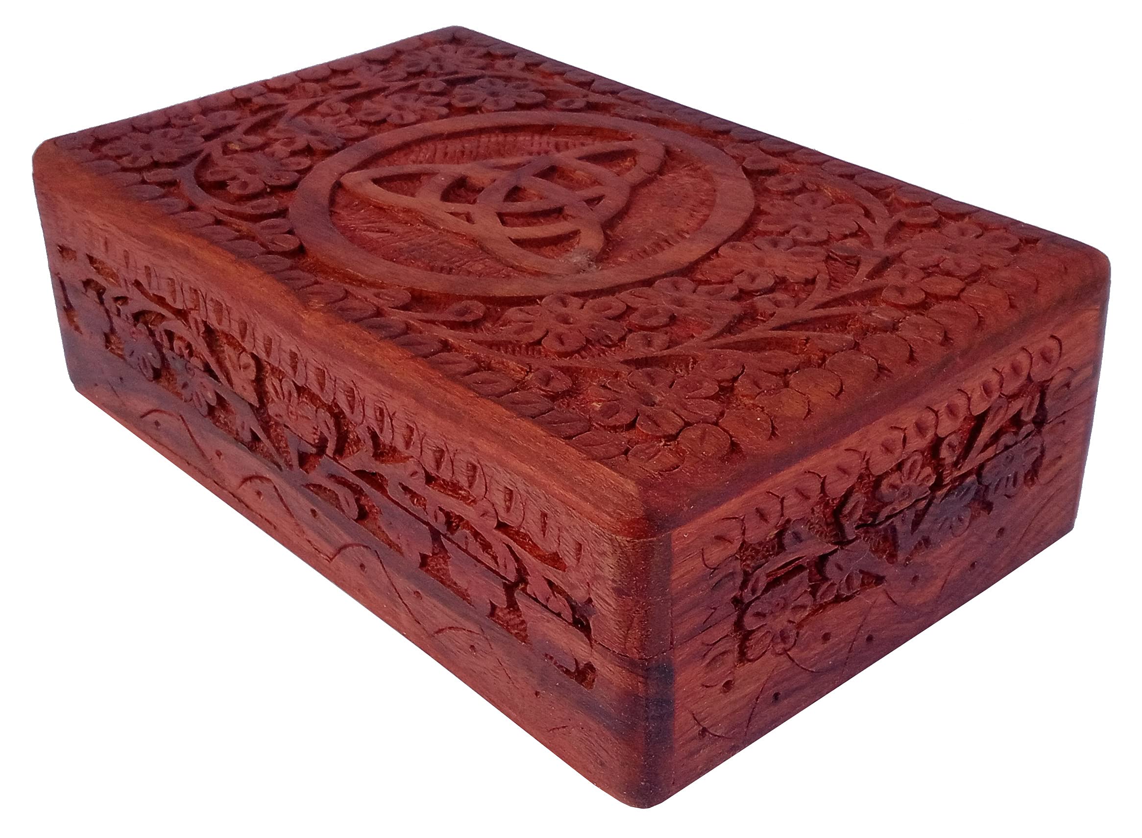 Purpledip Wooden Decorative Box 'Triskelion': Handcarved Intricate Design (12345)