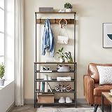 VASAGLE HSR408B01 Coat Rack Shoe Rack with 5 Double Hooks 5 Levels Vintage Brown view 3