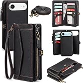 DKDKSIP Compatible with iPhone 17 Air Wallet Case with RFID Blocking Card Holder for Women, PU Leather Flip Zipper Wallet Detachable Magnetic Phone Case Crossbody Strap, Black