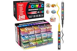 240 Colors Acrylic Paint Markers, Soft Brush Tip Paint Pens for Rock Painting, Glass,Wood,Canvas,Ceramic, Fabric & DIY Crafts