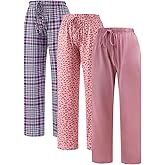 Ullnoy 3 Pack Women's Soft Pajama Lounge Pants with Drawstring & Pockets Pajamas Bottoms for Women Comfy Pj Sleep Bottoms