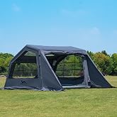 MC TOMOUNT Inflatable Camping Tent, Large Family Cotton Canvas Blow Up Tent | 4/6/8/10 Person Air Tents for Camping with Hand Pump, Easy Setup Glamping Tent for Outdoor Picnic Party