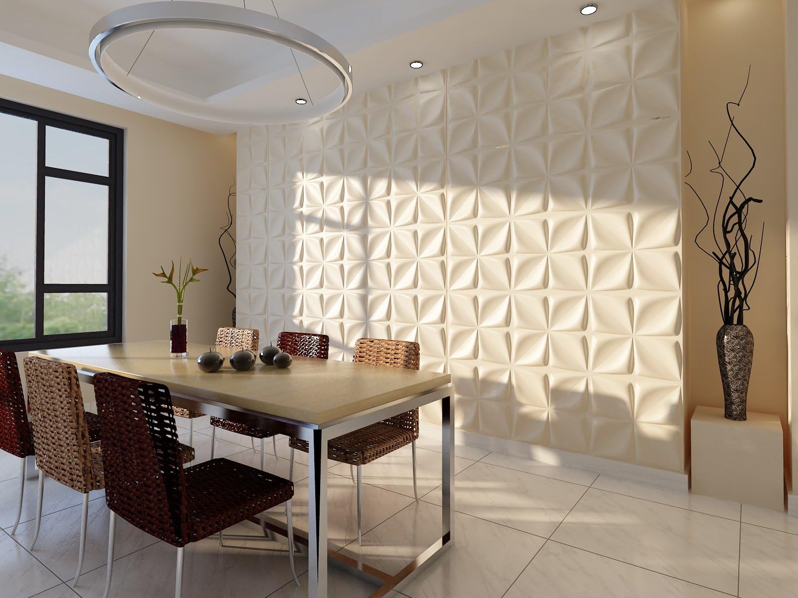 Decorative panel 3d Aryl for Interior Walls, 100% Eco-Friendly Made with Bamboo, 12 Panels 50 x 50 cm = 3 m2