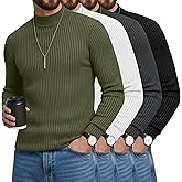 Sweetyweee 4 Pack Men's Mock Turtleneck T-Shirts Cotton Ribbed Knitted Long Sleeve Pullover Slim Fit Casual Basic Sweaters