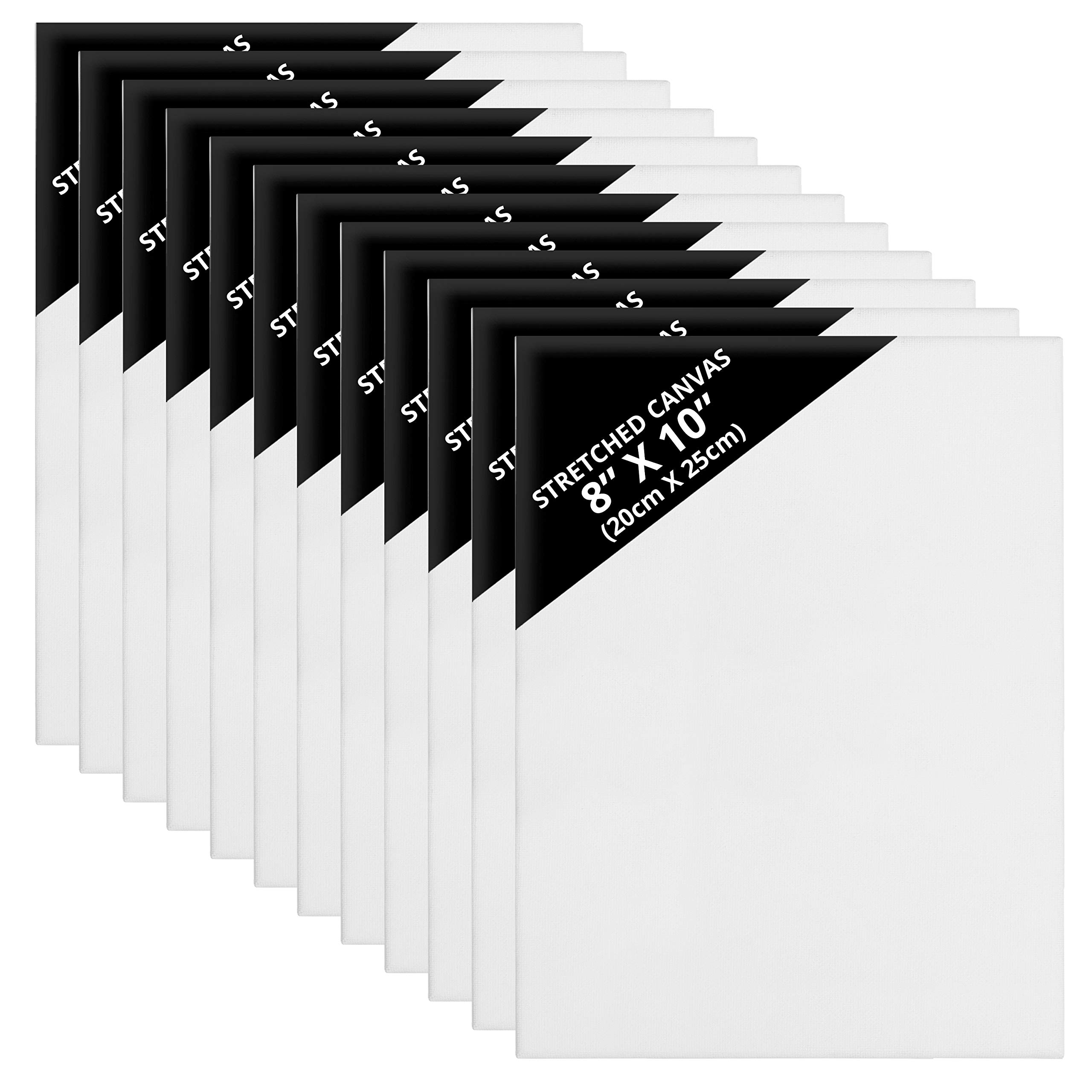 Kurtzy Blank Canvas (12 Pack) - 20 x 25cm (8 x 10 inches) - Pre Stretched Canvas Panel Boards - Suitable for Acrylic and Oil Painting Also for Sketching and Drawing