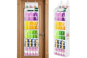 Yncotte Yarn Storage, Over The Door Hanging Yarn Storage organizer with 5 Zippered Compartments& Easy-Access Top Shelf, Large Capacity Yarn Holder for Crochet Knitting Needles Storage Dust-Proof