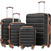 Coolife Luggage Set, Lightweight Durable Hardshell, 4 piece, Apricot Black | suitcase set with 360&deg; Spinner Wheels, TSA-approved Lock, Checked Family Travel, 16/20/24/28 Inch