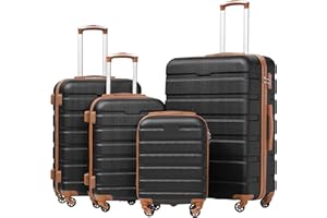 Coolife Luggage 3 Piece Set Suitcase Spinner Hardshell Lightweight TSA Lock 4 Piece Set (Family Set-Apricot Black, Sets)