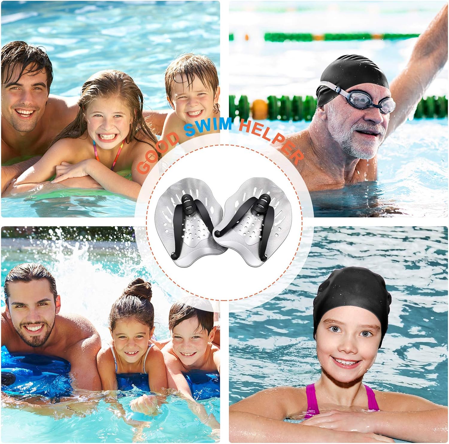 Skylety Swimming Hand Paddles, Swim Training Paddles with Adjustable Straps Contour Hand Paddles with Black Swim Cap, Swim Earplugs and Swimming Nose Clip for Adults and Kids : Sports & Outdoors