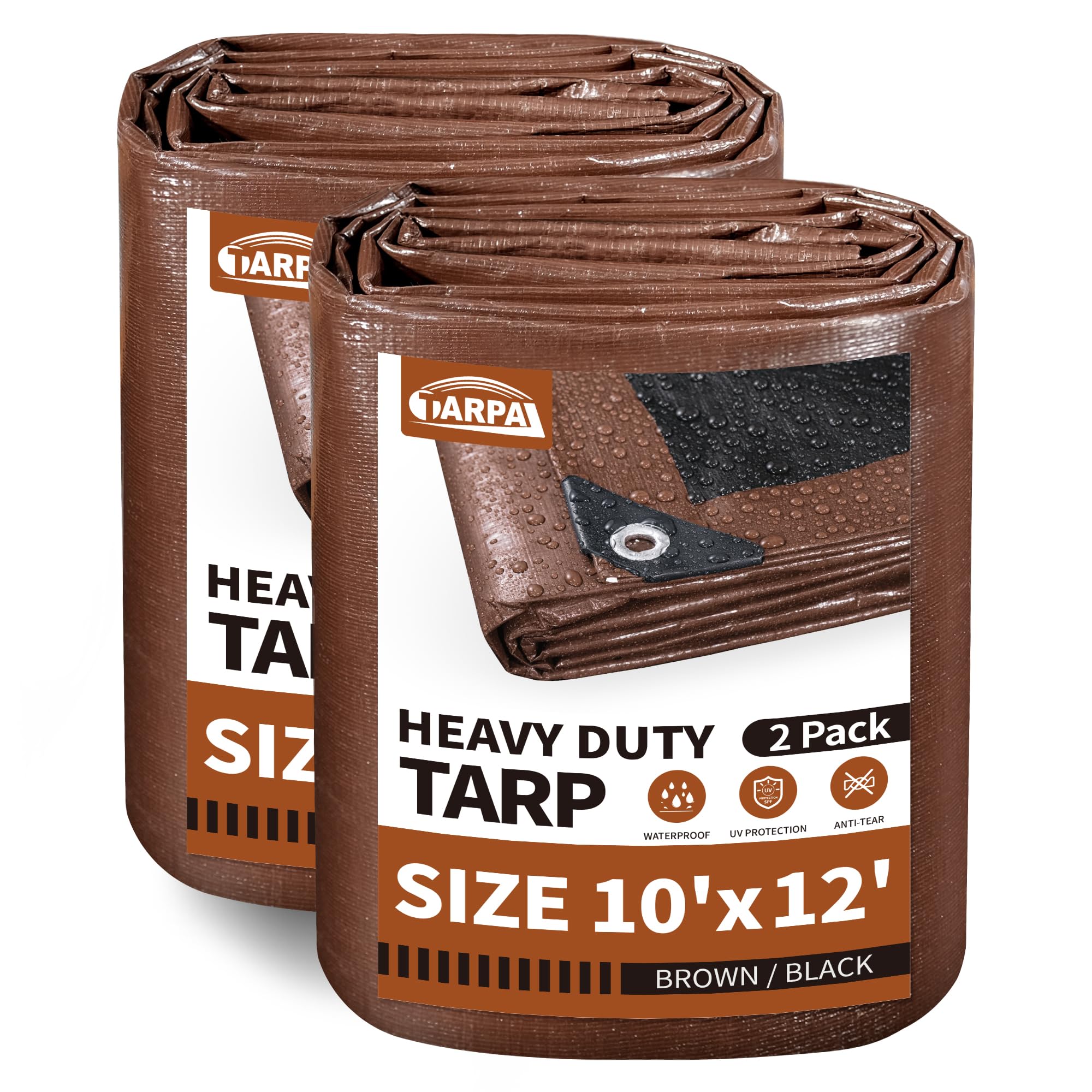 TARPAL Tarp 10x12 Feet(2-Pack) Tarps Heavy Duty Waterproof 10mil Multipurpose Protective Cover Waterproof,Snow or UV Protection,Durable Reinforced Edges(Brown/Black) Image