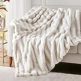 Hyde Lane Ultra Soft Plush Throw Blanket, Fuzzy Faux Rabbit Fur Throws, Luxury Cozy Fluffy Blankets for Sofa, Couch, Living Room Decor, Warm Gift for Women, Frost Fox, 50"x60"