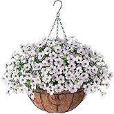 HyeFlora Artificial Fake Hanging White Plants Flowers Basket for Outdoor Fall Winter, Faux Silk Daisy in Planter Realistic UV Resistant for Christmas Outside Porch Home Patio Balcony Yard Decoration