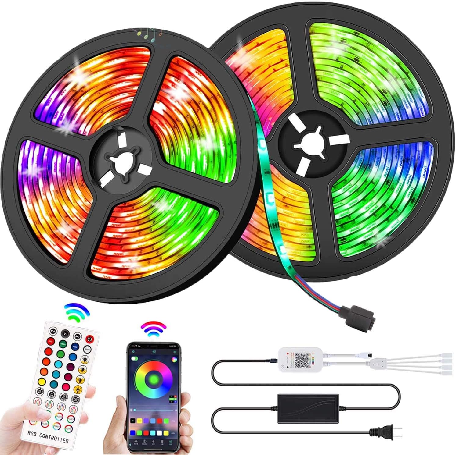 LED Strip Lights 32.8ft Music Sync Lights Bluetooth w ...